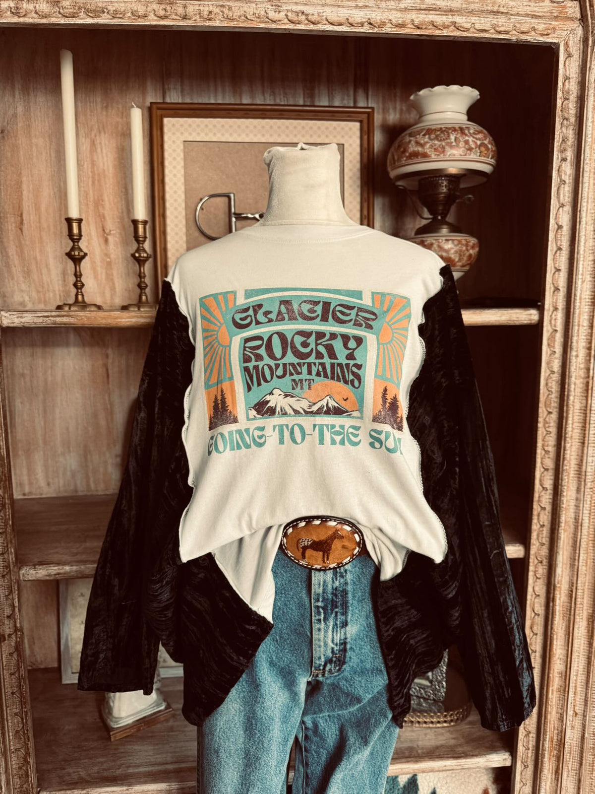 Glacier Rocky Mountains Velvet Sleeve Reworked Tee