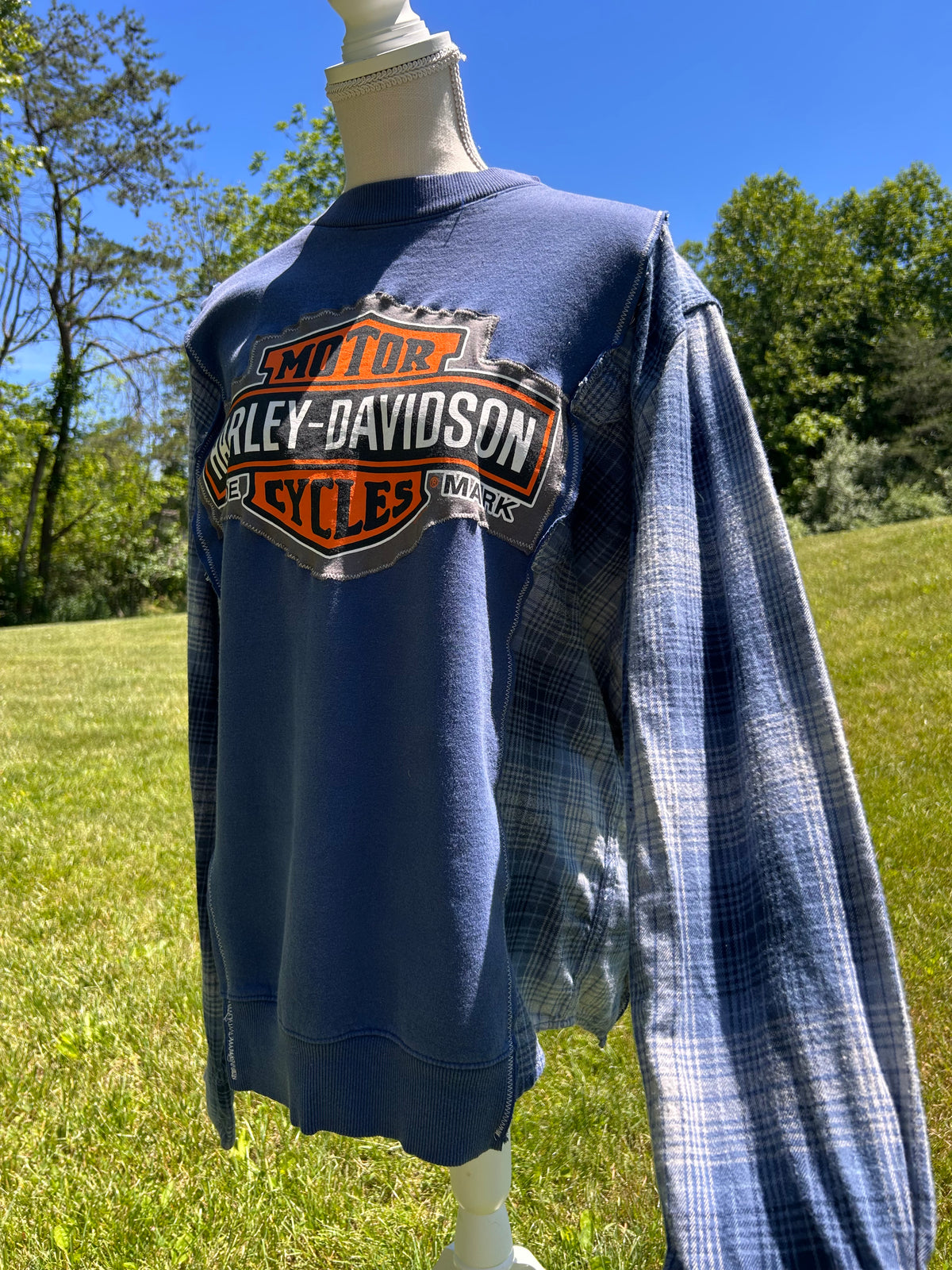 Harley-Davidson Plaid Sleeve Rework Sweatshirt