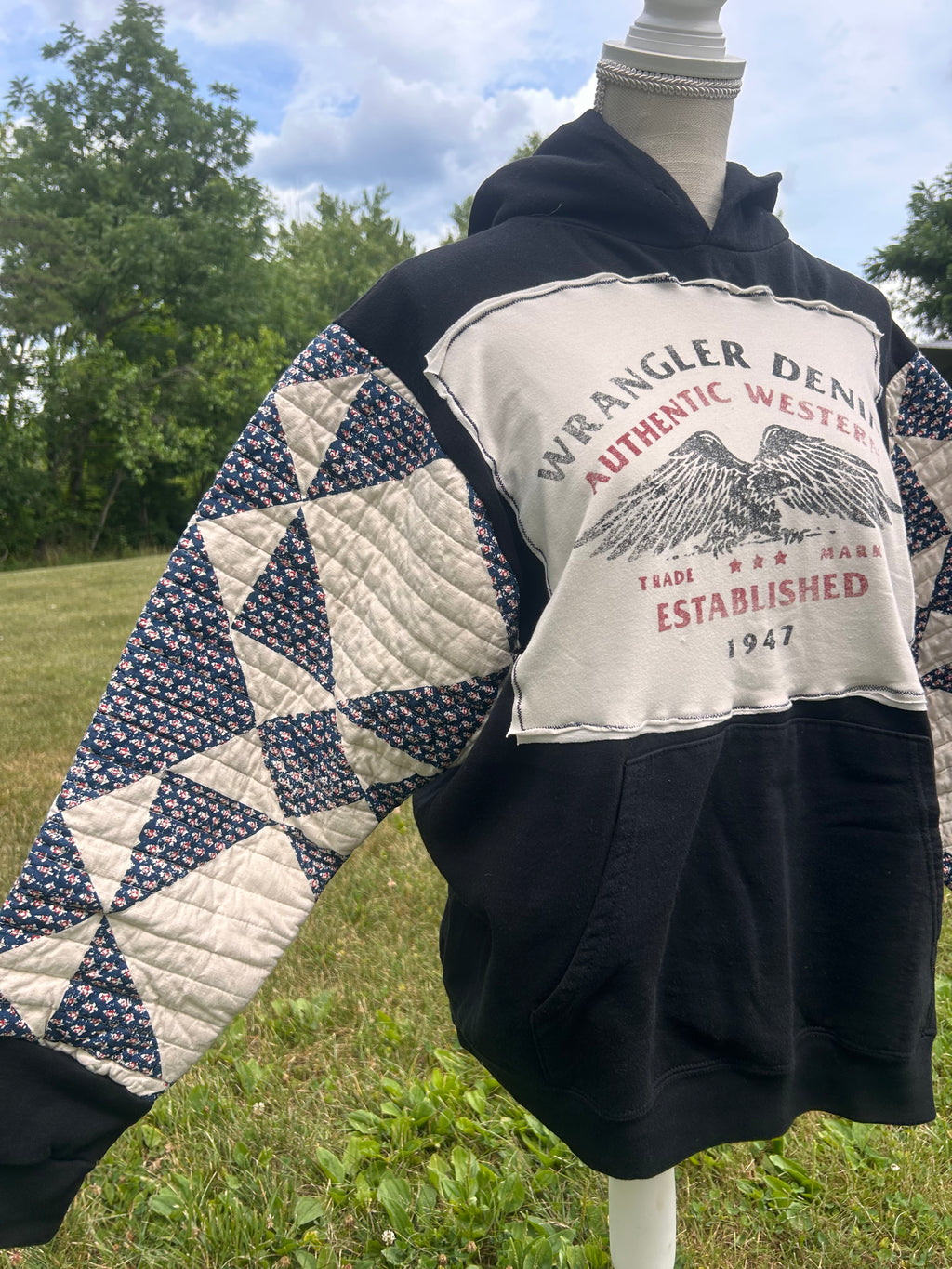 Wrangler Reworked Quilt-Sleeve Hoodie