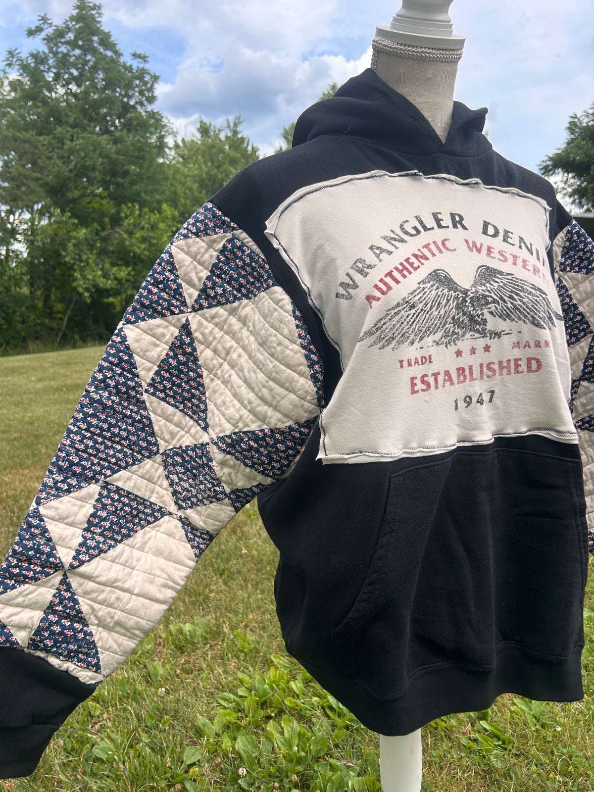 Wrangler Reworked Quilt-Sleeve Hoodie
