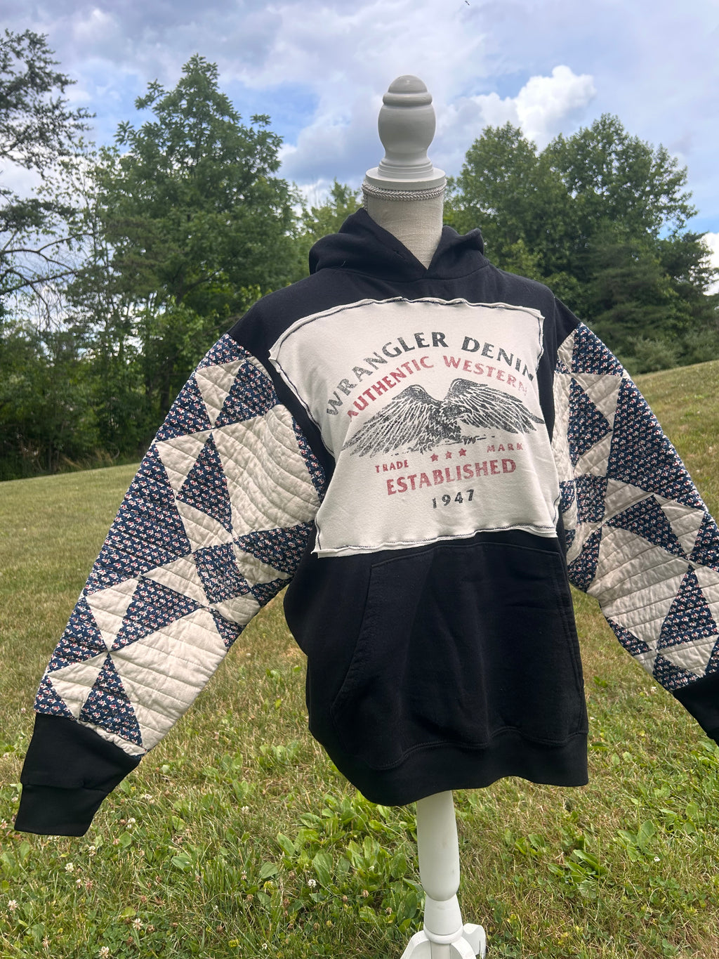Wrangler Reworked Quilt-Sleeve Hoodie