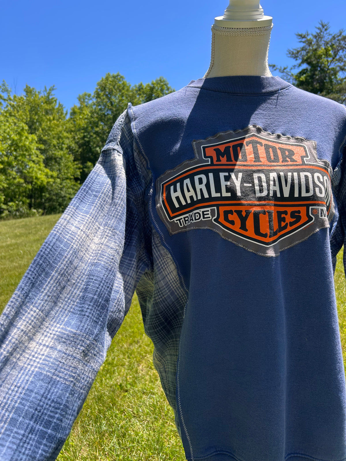 Harley-Davidson Plaid Sleeve Rework Sweatshirt